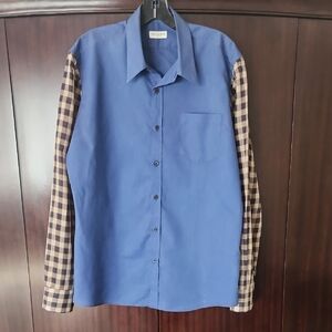 Dries Van Noten Blue and Brown Checkered Men's Shirt - EU 50/US 40
